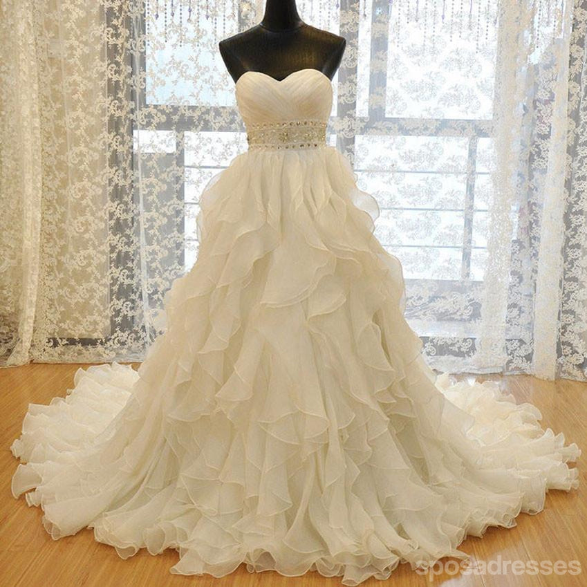 Organza sem tiras alinham vestidos de casamento de costume de folho online, WD358