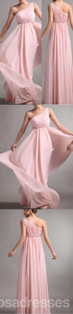 Popular Junior One Shoulder Pink Chiffon Simple Cheap Bridesmaid Dresses, WG49