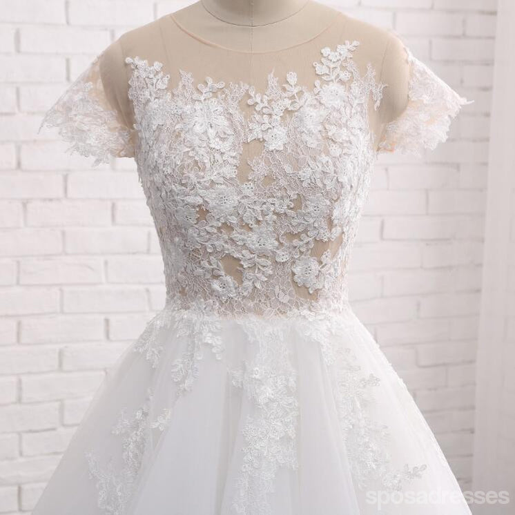 Ver Através de Manga Curta, Uma Linha de Casamento do Laço Nupcial Vestidos sob medida Vestidos de Noiva, Casamento Acessível Vestidos de Noiva, WD241