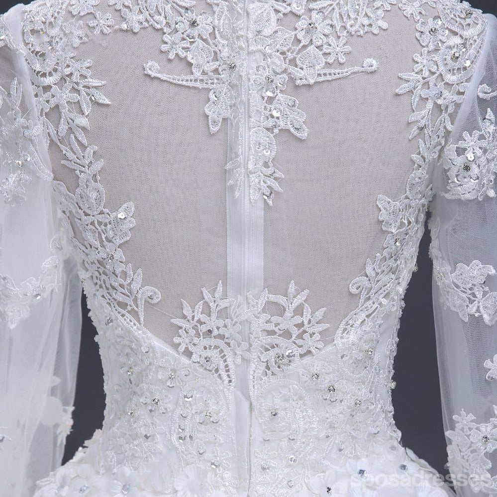 2018 Sexy durchsichtige Langarm Spitze A Linie Hochzeit Brautkleider, erschwingliche maßgeschneiderte Hochzeit Brautkleider, WD267