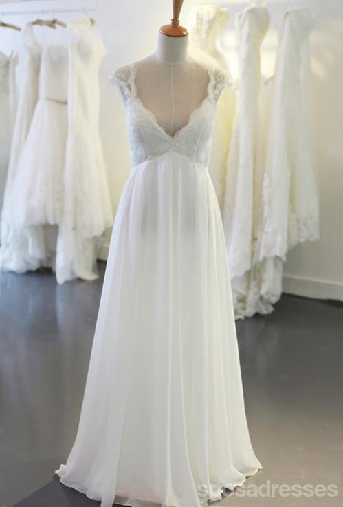 Cap Sleeve V Neck Casual Simple Beach Wedding Dresses, WD326