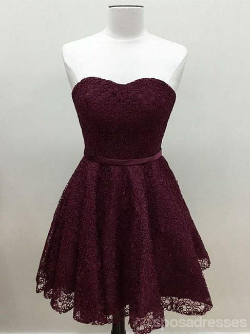 Süßes süßes Ziehen Simpe Maroon Short Lace Homecoming Dresses 2018, CM491