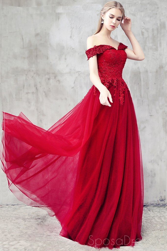 Off Shoulder Red Cheap Long Evening Prom Dresses, Cheap Custom Party Prom Dresses, 18583