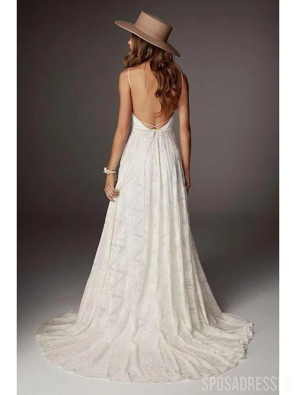 Sexy Backless Spaghetti Straps Lace Wedding Dresses Online, Cheap Bridal Dresses, WD643