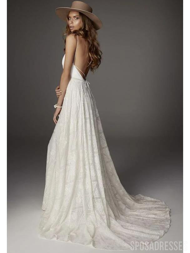 Sexy Backless Spaghetti Straps Lace Wedding Dresses Online, Cheap Bridal Dresses, WD643