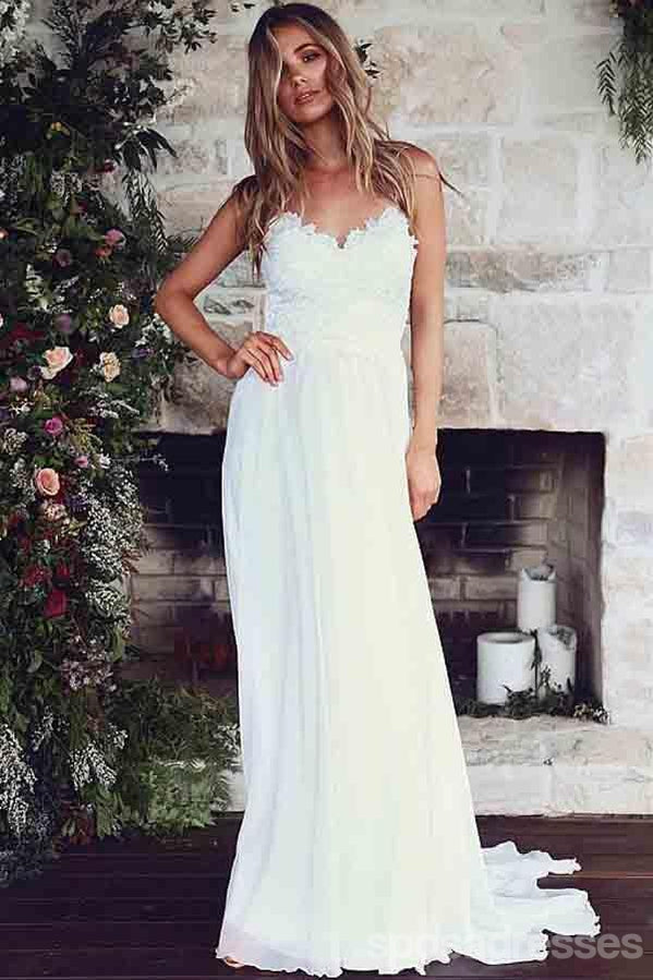 Low Back Spaghetti Straps Lace Bodice Beach Wedding Vestidos de noiva, WD285