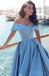 Blue Off Shoulder A line Simple Long Evening Prom Dresses, Cheap Custom Party Prom Dresses, 17325