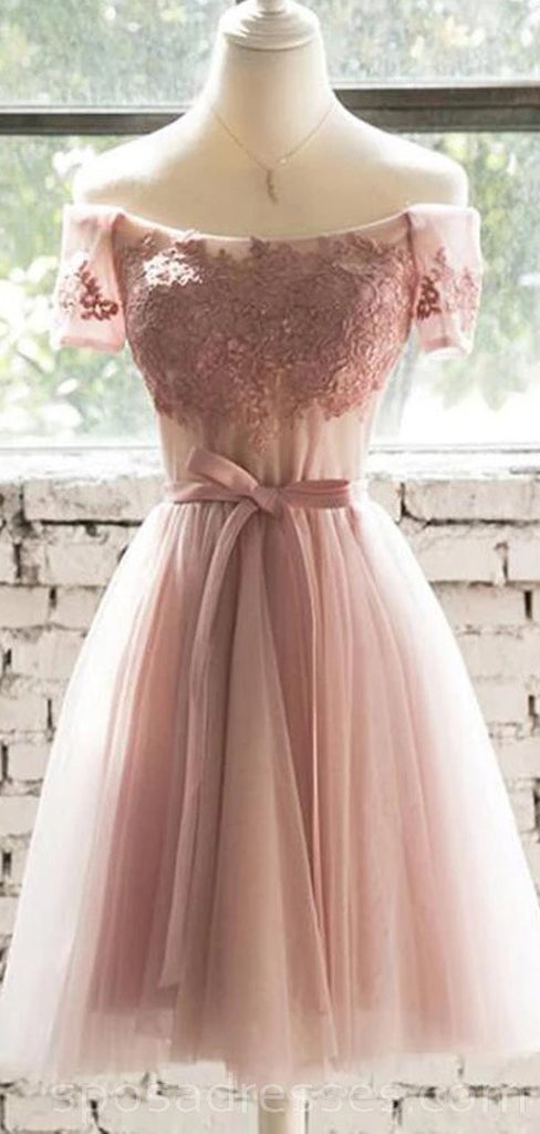 Short Sleeves Off Shoulder Blush Pink Cheap Homecoming Dresses Online, Cheap Short Prom Dresses, CM740