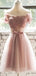 Short Sleeves Off Shoulder Blush Pink Cheap Homecoming Dresses Online, Cheap Short Prom Dresses, CM740