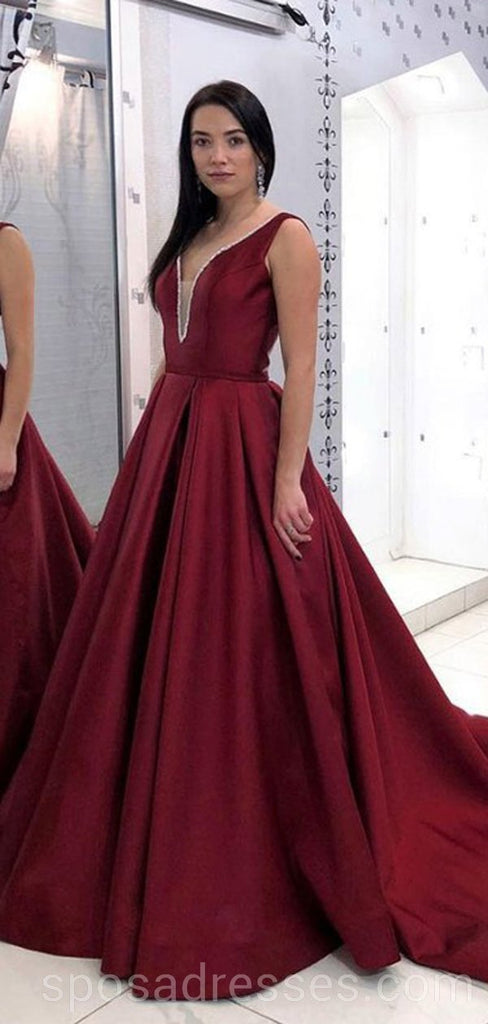 Sexy Backless Maroon Simple Long Evening Prom Dresses, Cheap Custom Party Prom Dresses, 18581