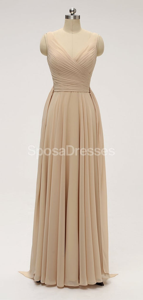 V Neck Floor Length Chiffon Grey Cheap Bridesmaid Dresses Online, WG585