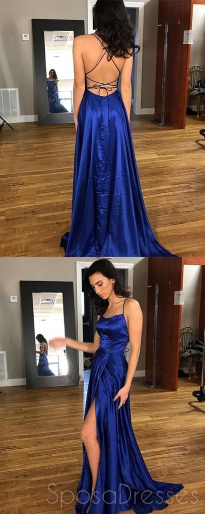 Sexy Simple Design Backless Slit Red Long Custom Evening Prom Dresses, 17399