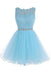 Sexy Open back Light Blue Spitze Tulle homecoming prom dresses, CM0020