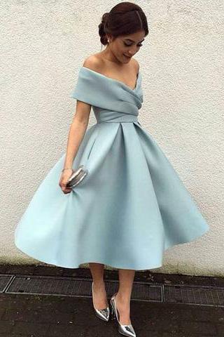 Off Shoulder Dusty Blue kurze billige Heimkehrkleider 2018, CM543