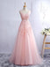 V-Ausschnitt Blush Pink Lace A-Linie Tüll Abend-Abschlussball-Kleider, Ein-Linie Quinceanera Prom Kleider, Kundenspezifische Lange Prom Kleider, Billige Formelle Prom Kleider, 17140