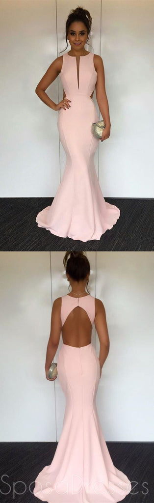 Sexy Open Back Blush Pink Unique Design Mermaid Simple Long Evening Prom Dresses, 17388