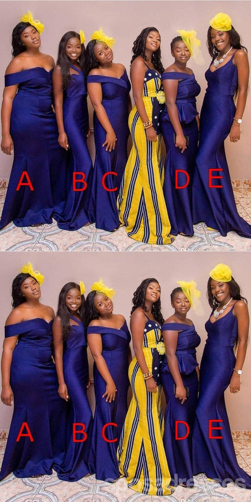 Mismatched Royal Blue Mermaid Cheap Long Bridesmaid Dresses,WG1428