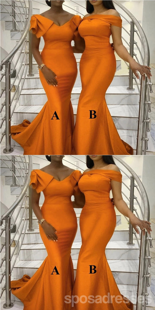 Mismatched Orange Mermaid Cheap Long Bridesmaid Dresses,WG1627