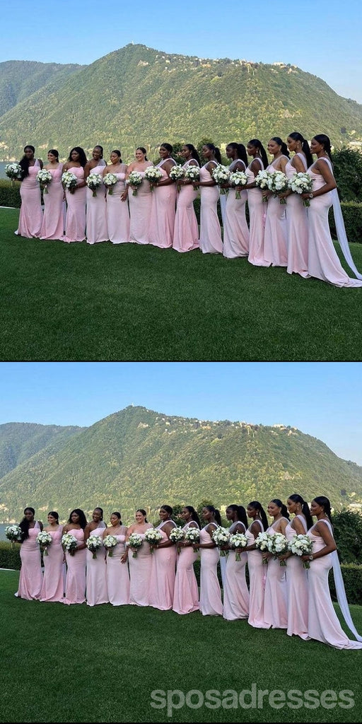 Pink Mermaid One Shoulder Cheap Long Bridesmaid Dresses Online,WG1563