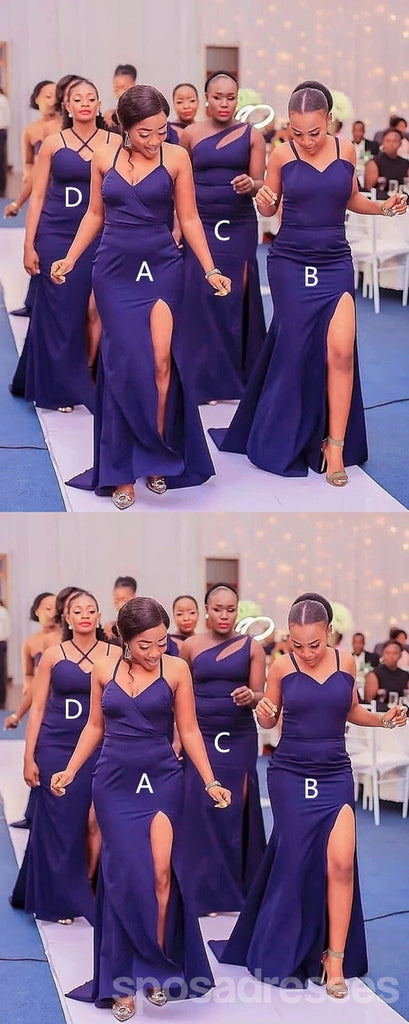 Mismatched Purple Mermaid High Slit Cheap Long Bridesmaid Dresses,WG1339