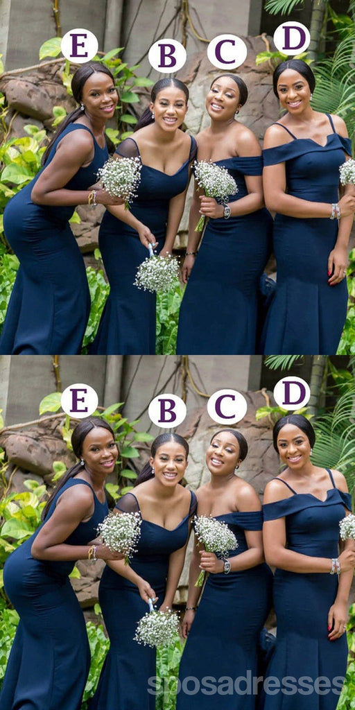 Mismatched Navy Blue Mermaid Cheap Long Bridesmaid Dresses,WG1465