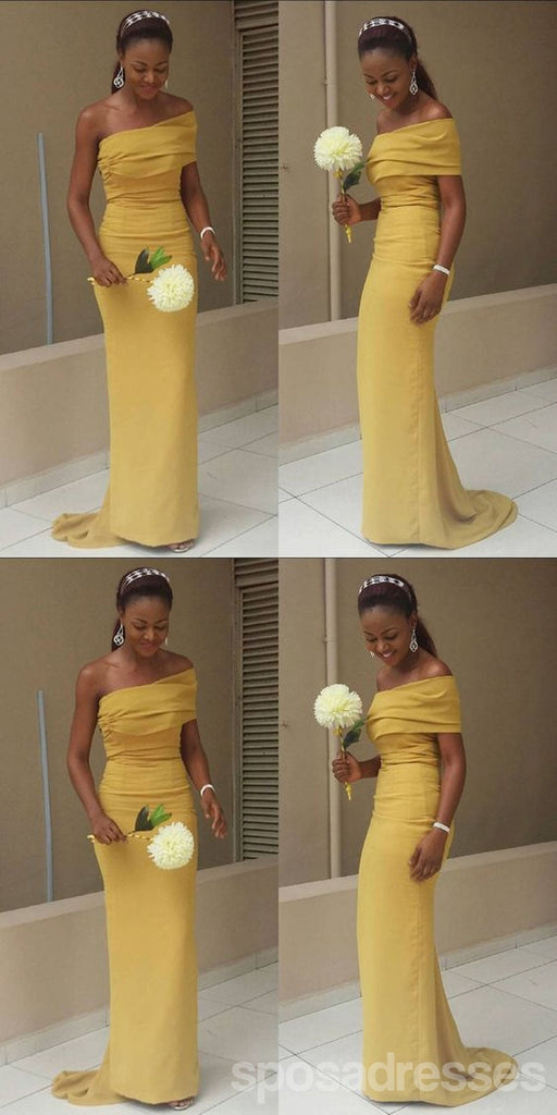 Yellow Mermaid One Shoulder Cheap Long Bridesmaid Dresses,WG1574