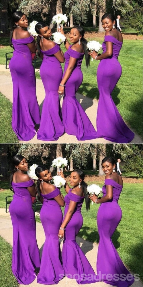 Simple Purple Mermaid Off Shoulder Cheap Long Bridesmaid Dresses,WG1596