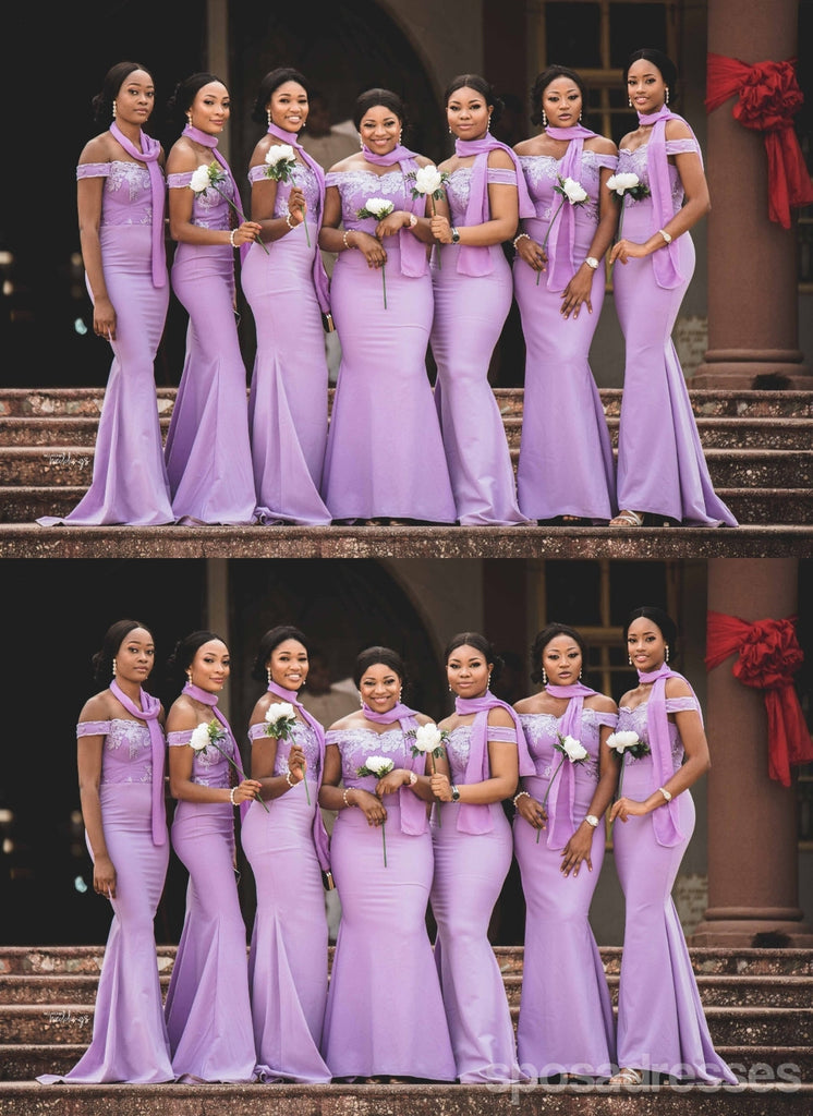 Purple Mermaid Off Shoulder Cheap Long Bridesmaid Dresses,WG1674