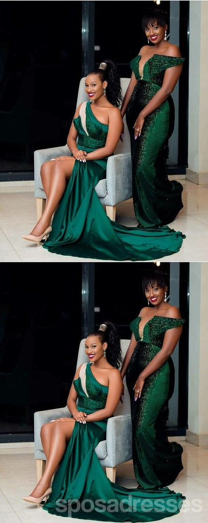 Sexy Mermaid Green Side Slit Cheap Maxi Long Bridesmaid Dresses,WG1695