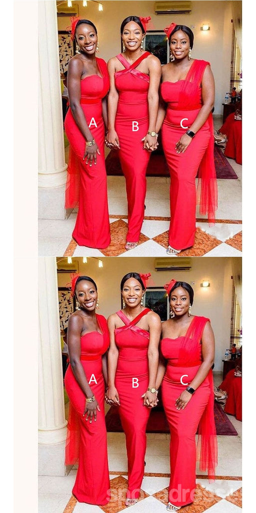 Mismatched Bright Red Mermaid Cheap Long Bridesmaid Dresses,WG1510