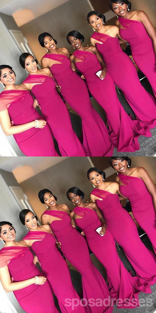 Hot Pink Mermaid One Shoulder Cheap Long Bridesmaid Dresses Online,WG1238