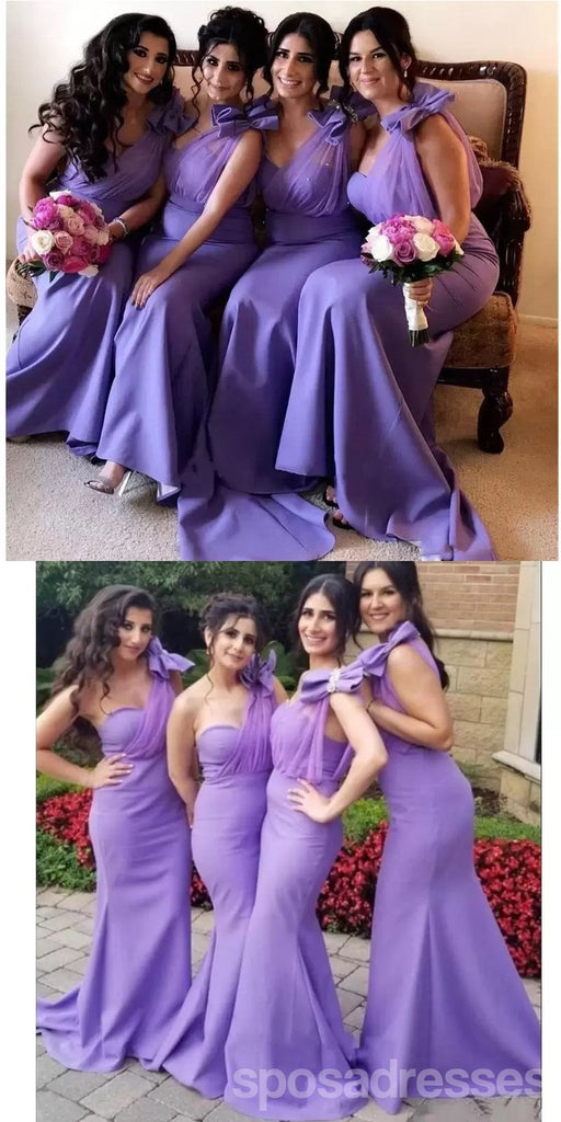 Purple Mermaid One Shoulder Cheap Long Bridesmaid Dresses,WG1457