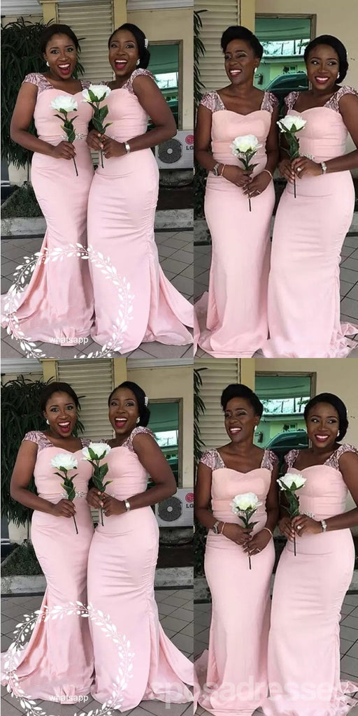 Newest Pink Mermaid Cap Sleeves Cheap Long Bridesmaid Dresses,WG1622