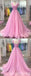 Simple Pink A-line V-neck Cheap Long Prom Dresses Online,12817