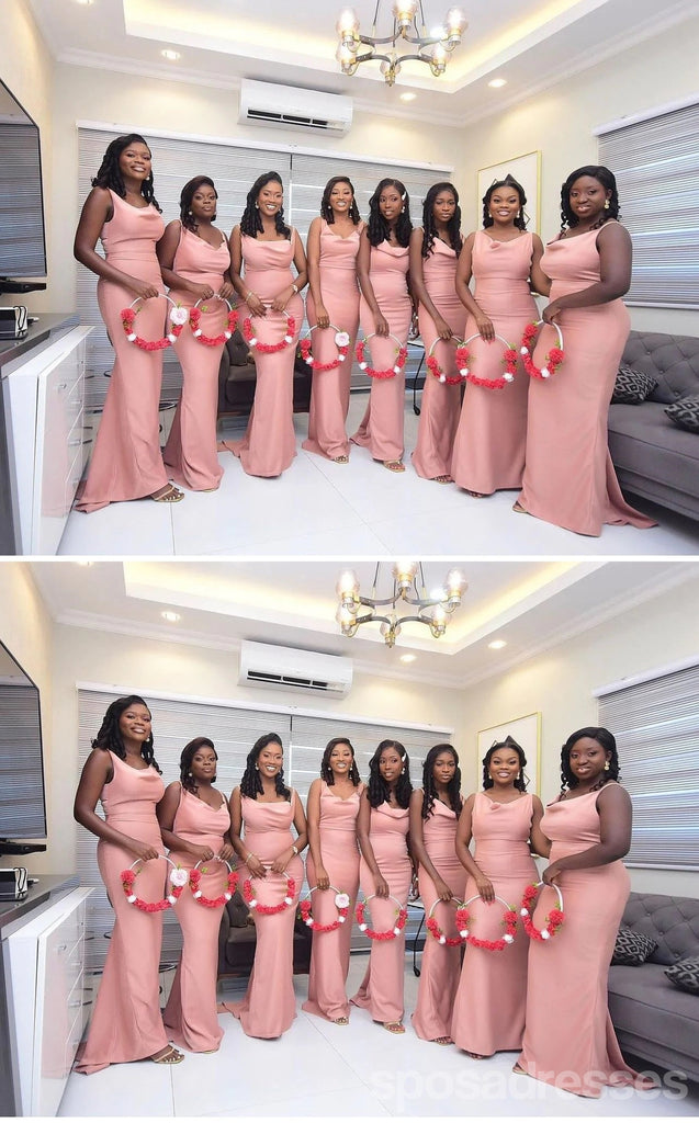 Simple Pink Straps Mermaid Cheap Long Bridesmaid Dresses Online,WG1641