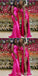 Hot Pink Mermaid Spaghetti Straps Side Slit Cheap Long Bridesmaid Dresses,WG1560