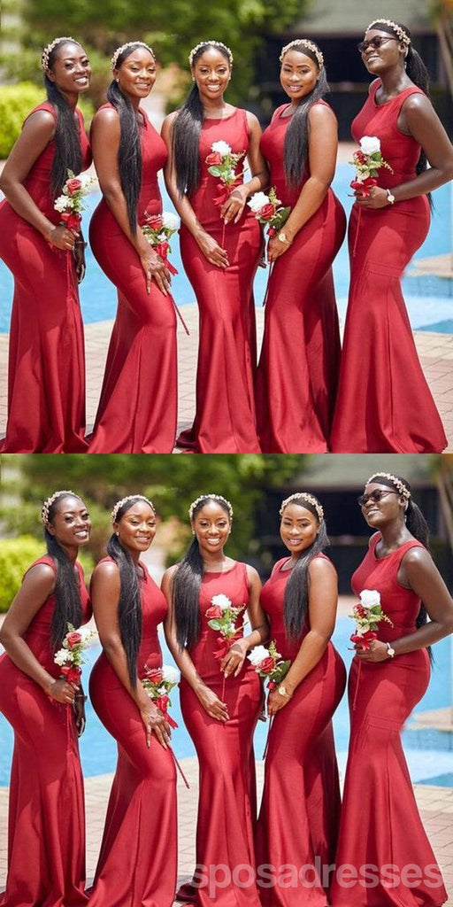 Simple Red Mermaid Straps Cheap Long Bridesmaid Dresses Online,WG1472