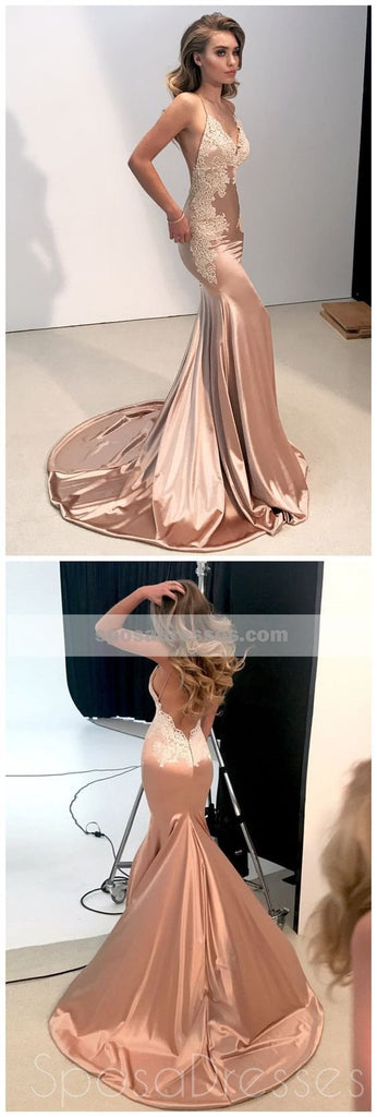 Σέξι V Neck Backless Γοργόνων Δαντελλών Μακριά Φορέματα Prom Βραδιού, 17520