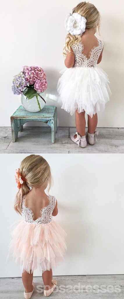 Scoop Neckline Lace Top Tulle Popular Tulle Flower Girl Dresses, Cheap Little Girl Dresses,  FG018