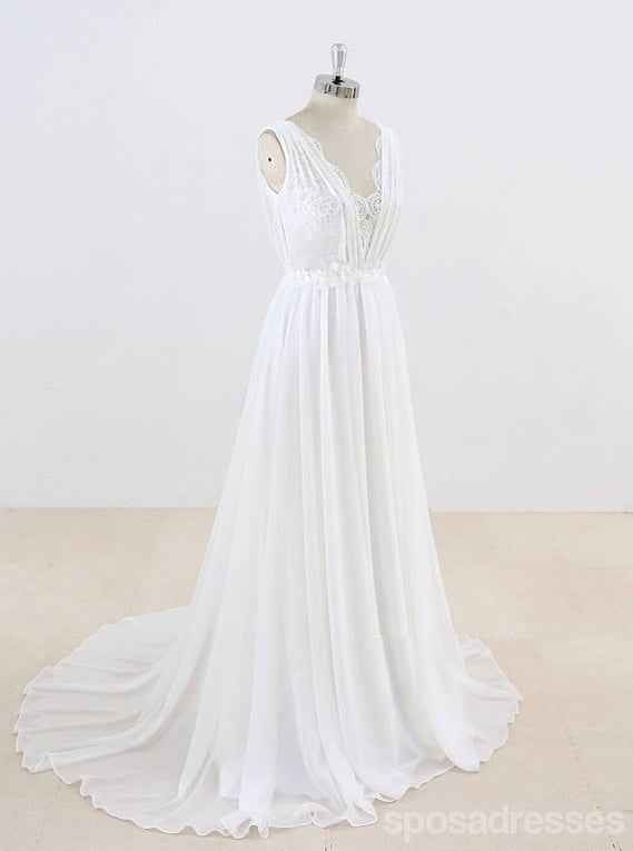 Elegant Unique V Neck Cheap Beach Wedding Dresses Online, WD374