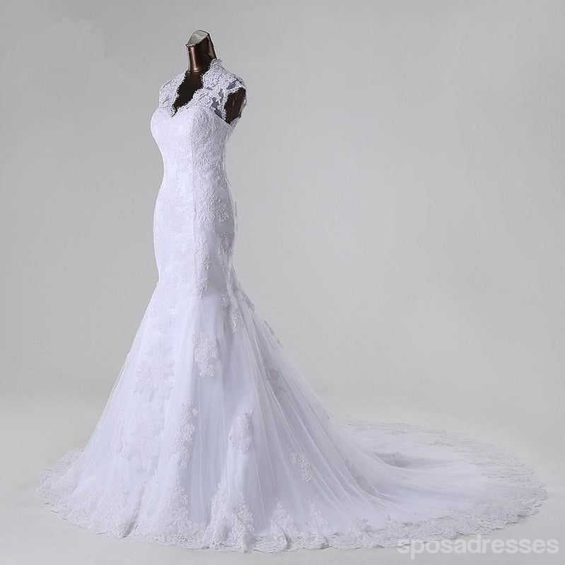 Alto decote vê por vestidos de casamento de casamento de sereia de cadarço, vestidos de casamento feitos alfandegários, vestidos de noiva de casamento disponíveis, WD251