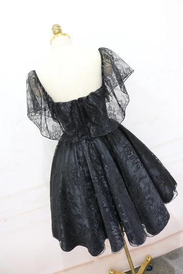 A-line Off Shoulder Cheap Black Lace Homecoming Dresses 2018, CM437