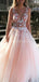 Sexy Backless Pink Lace Beaded Evening Prom Dresses, Evening Party Prom Dresses, 12289