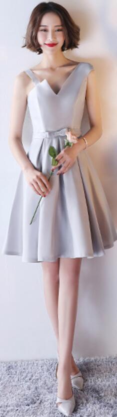 Silver Gray Short Mismatched Simple Short Bridesmaid Dresses Online, WG504