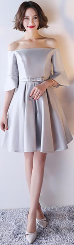 Silver Gray Short Mismatched Simple Short Bridesmaid Dresses Online, WG504