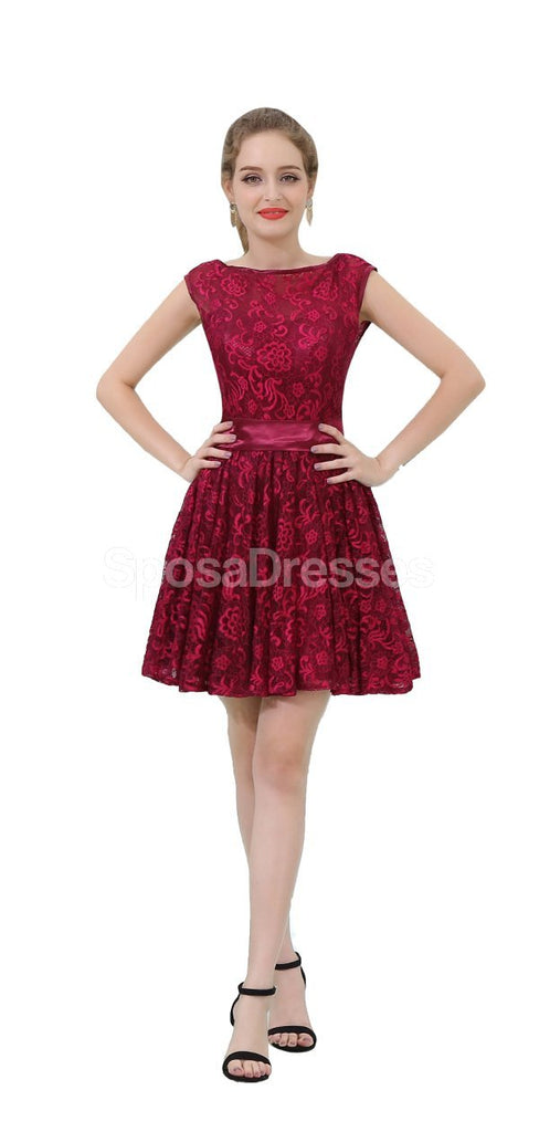 Manches courtes en dentelle bordeaux Robes de bal pas cher en ligne, Robes de bal courtes pas chères, CM811