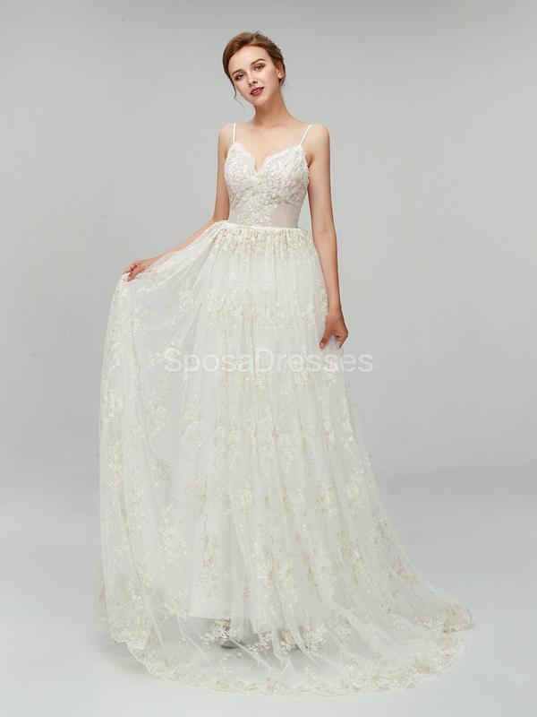 Spaghetti Straps Backless Lace Cheap Wedding Dresses Online, Cheap Bridal Dresses, WD554