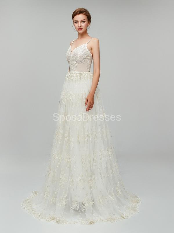 Spaghetti Straps Backless Lace Cheap Wedding Dresses Online, Cheap Bridal Dresses, WD554