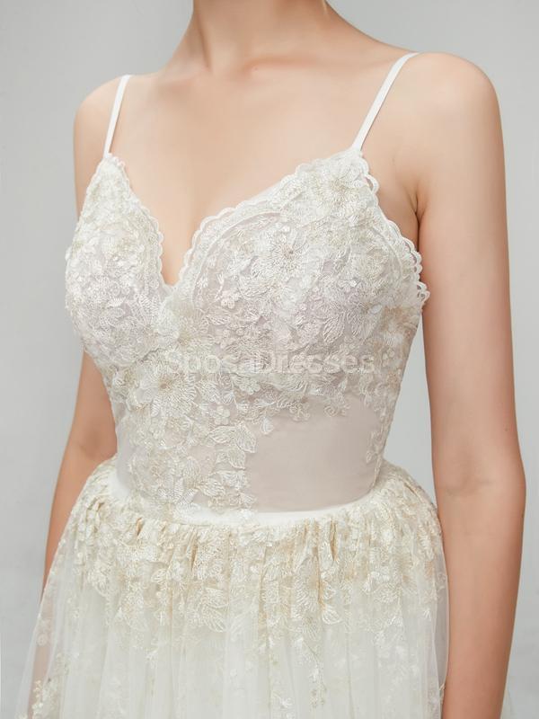 Cintas de espaguete sem encosto, vestidos de noiva baratos online, vestidos de noiva baratos, WD554