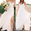 Casual Spahgetti Straps V Neck Slit Simple Beach Hochzeitskleider, WD328